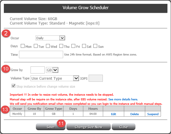 Volume Size Scheduler